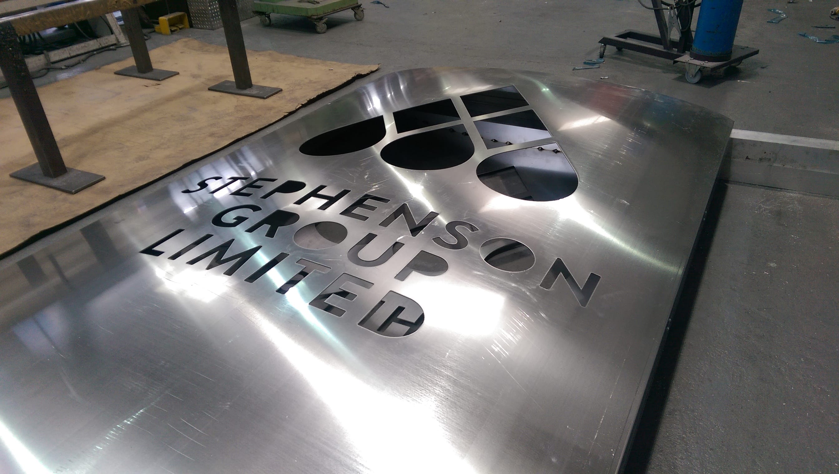 Aluminium sign created by professional metal fabricators and laser cut ready for painting by the team at PC Fabrications in Leeds